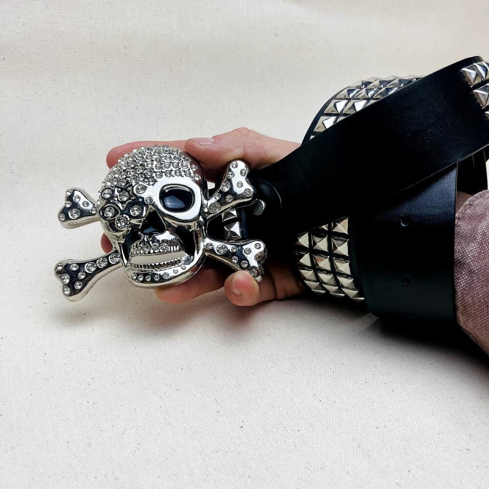 y2k 2000s classic pyramid studded silver skull goth emo belt